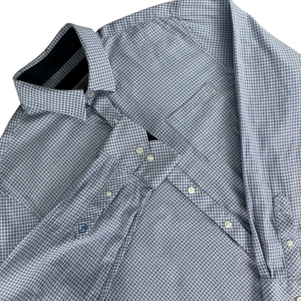 John Lennon Button Down Shirt Mens Large Blue Micro Check Cotton Long Sleeve